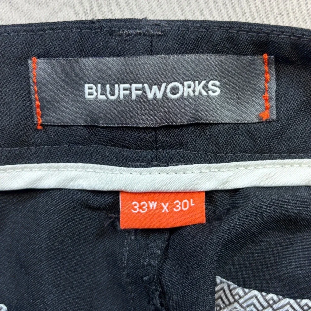 Bluffworks Original Pants Mens 33x30 Black Regular Fit Stretch Travel Trousers